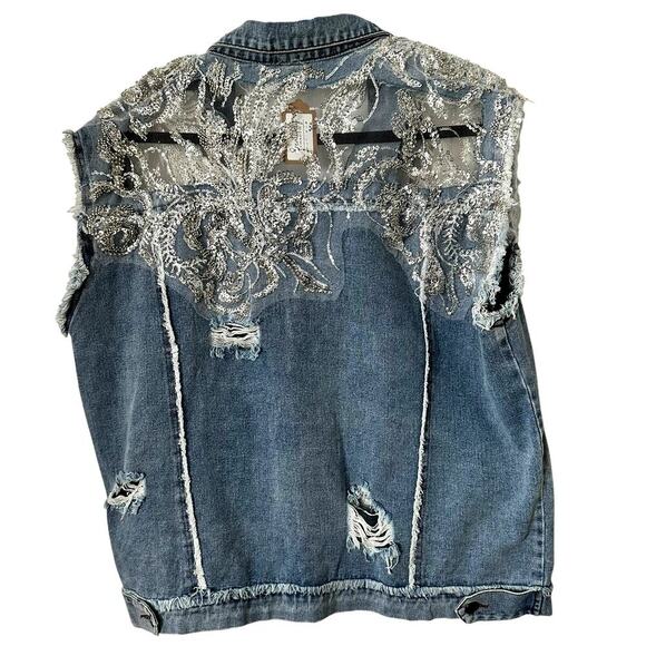 POL - Blue Embellished Denim Vest - Picture 4 of 4
